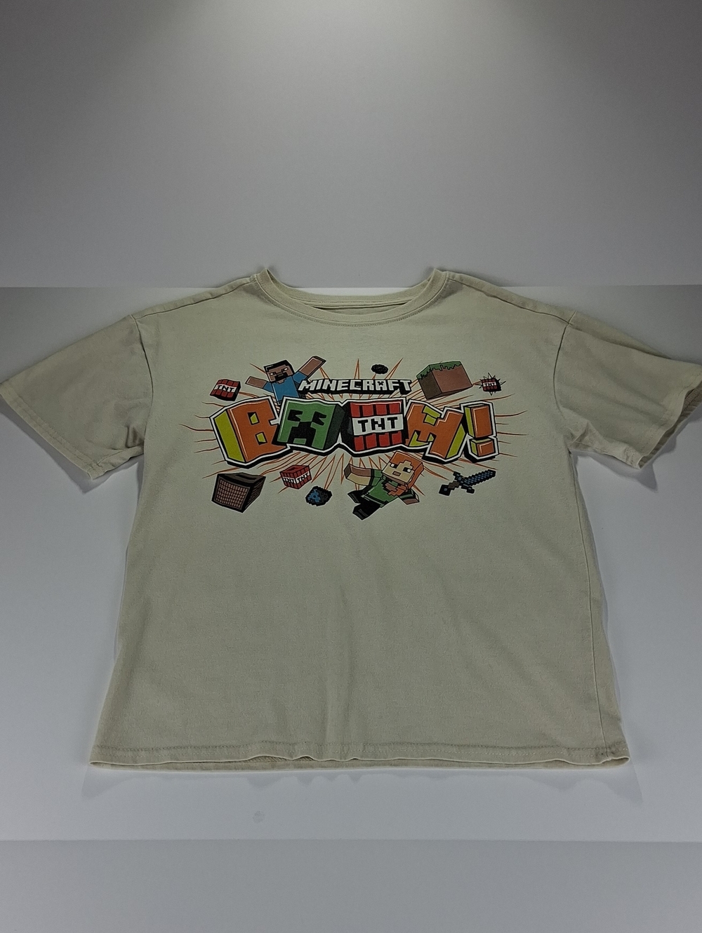 Boys Minecraft Graphic Short Sleeve Tee Shirt Size 10/12 - Beige/Cream Color
